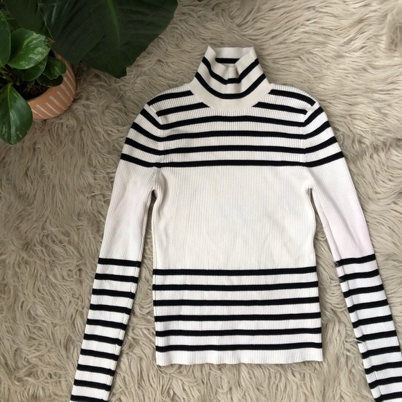 Zara White & Black Striped Ribbed Turtleneck - Picture 2 of 5